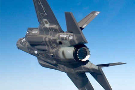 military fighter jet flying in blue sky