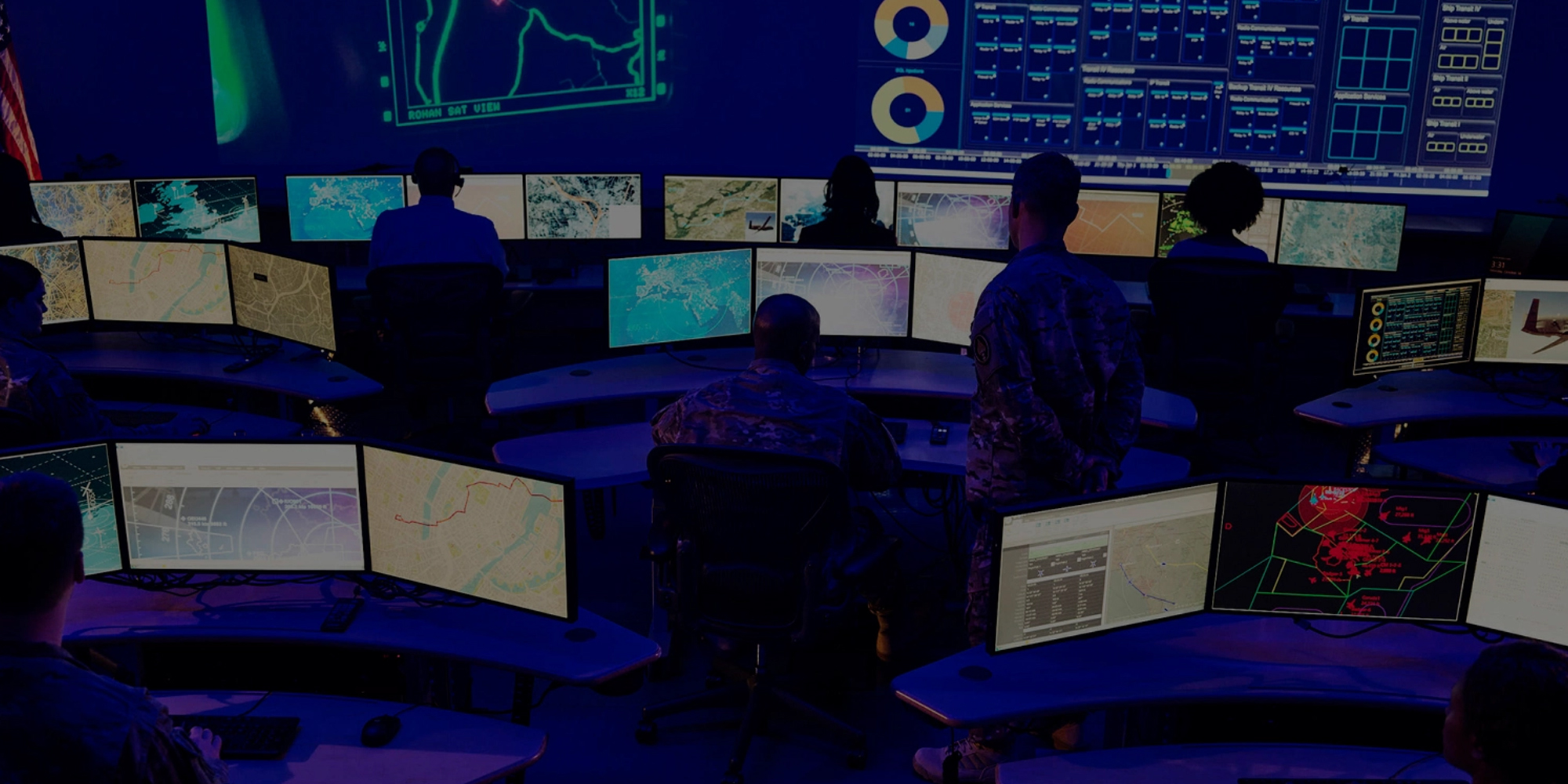 Control room in military base Soliders in control room