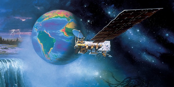 rendering of satellite and earth