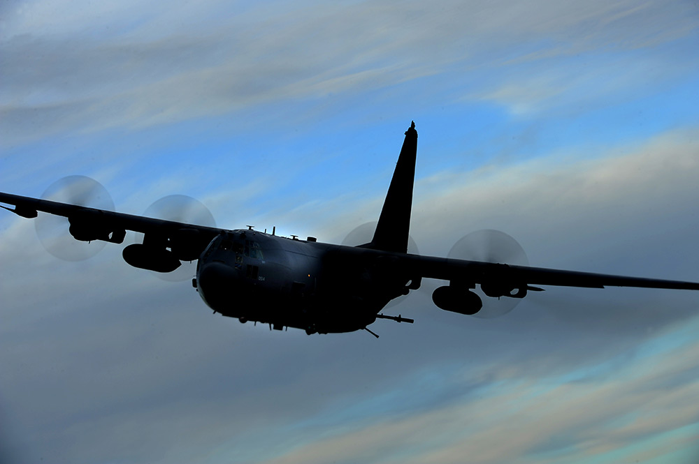 military plane with GAU-23 Bushmaster chain gun