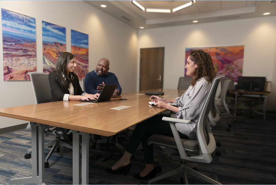 a group of diverse people sitting at a conference table