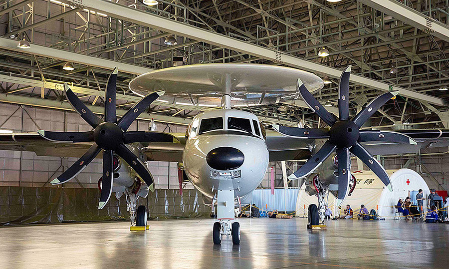 military aircraft in hangar