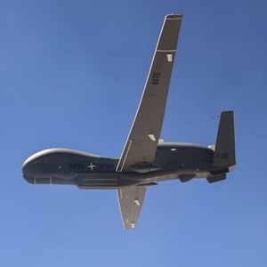 Unmanned military aircraft flying in the sky