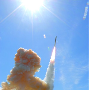 Missile shooting into the blue sky