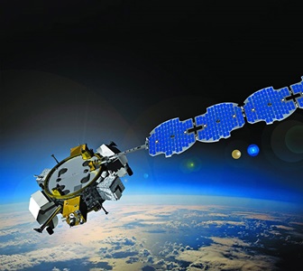 rendering of satellite above earth