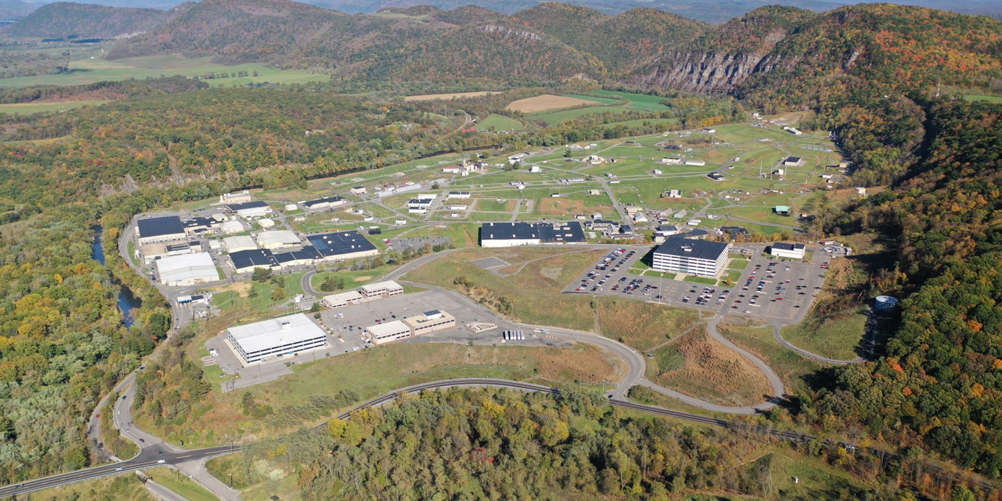 aerial view of city in mountains