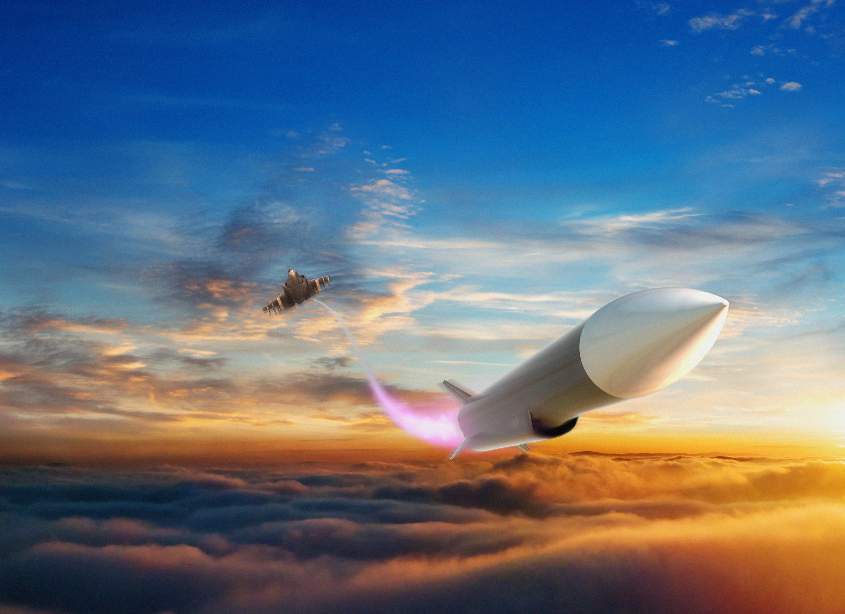 3D rendering of a hypersonic vehicle above Earth