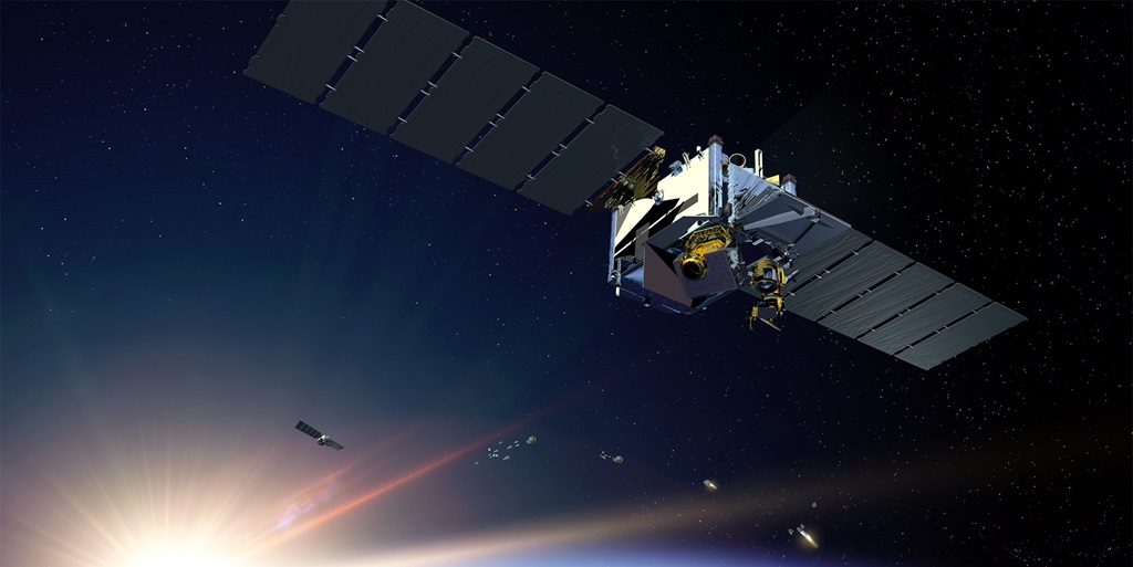 rendering of satellites in space