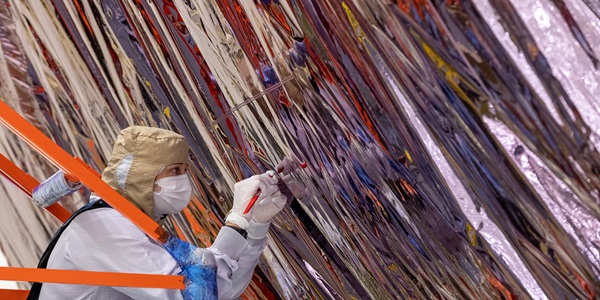 techician in bunnysuit working on thermal insulation
