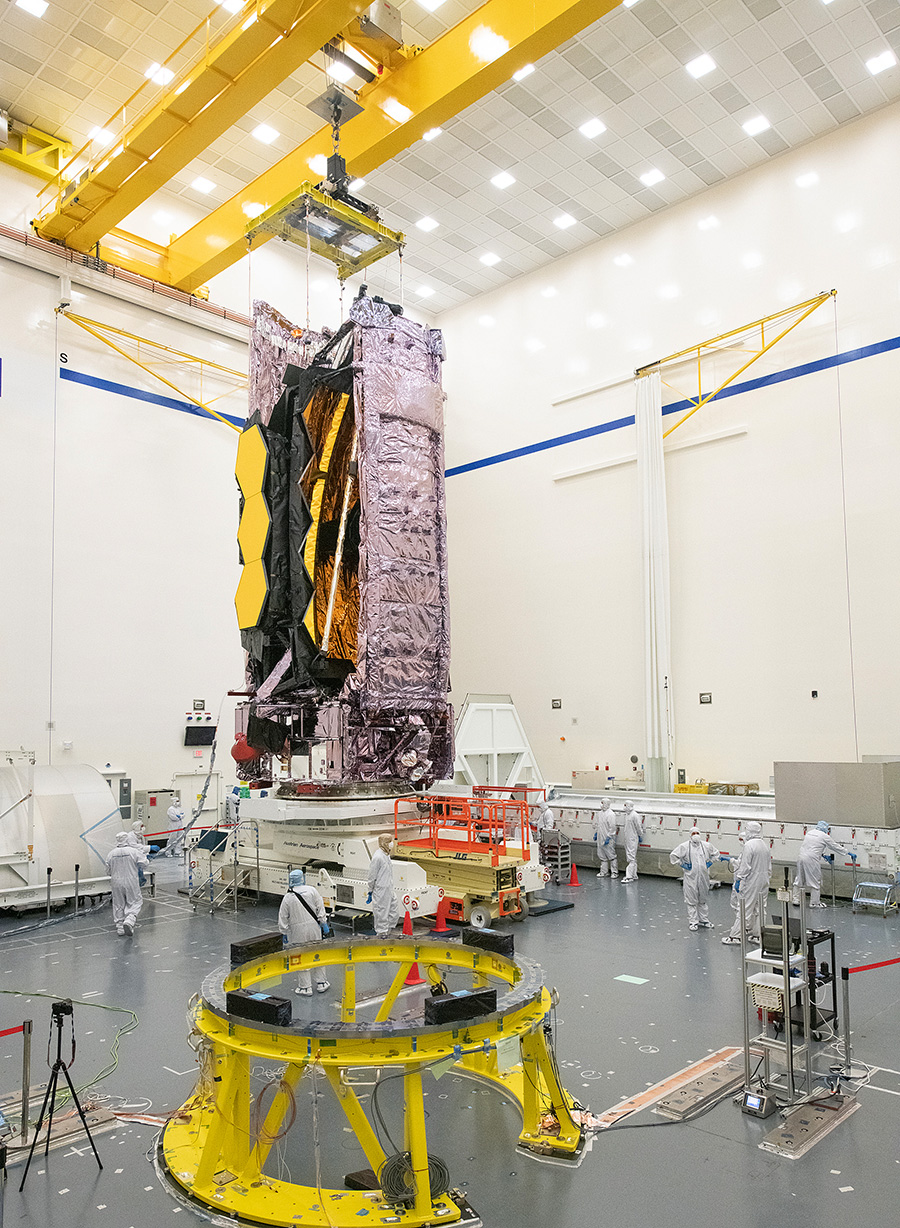 Thermal_Insulation_JWST telescope in cleanroom with technicians working