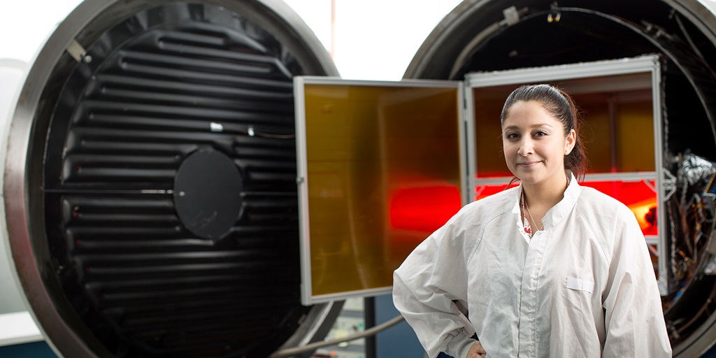 woman in clean suit for aeropace services