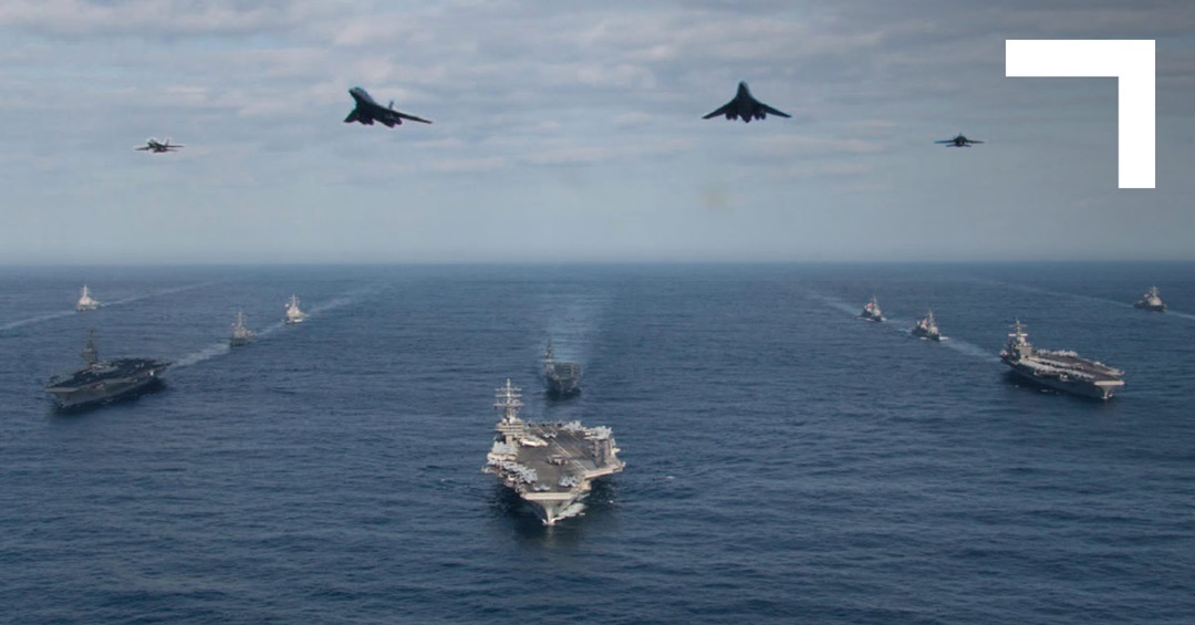 military ships and air group in sea
