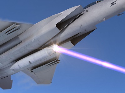 F-15 Eagle fighter jet shooting Directed Energy laser