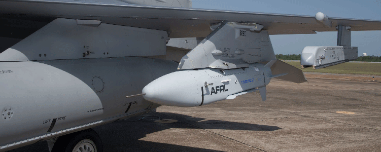 A view of a missile attached to an aircraft wing