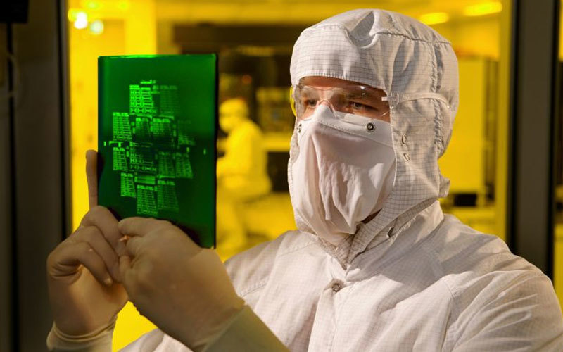 A Northrop Grumman engineer performs a quality check in the Advanced Technology Laboratory. 