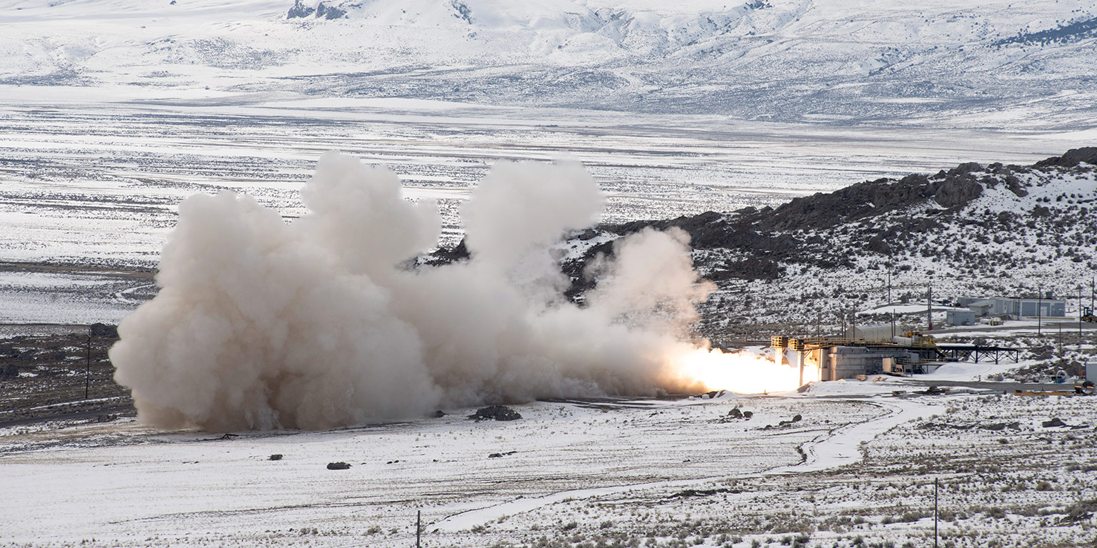 Sentinel rocket test near snow covered mountains