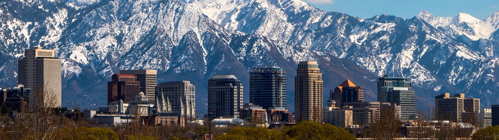 Cityscape with mountains in background