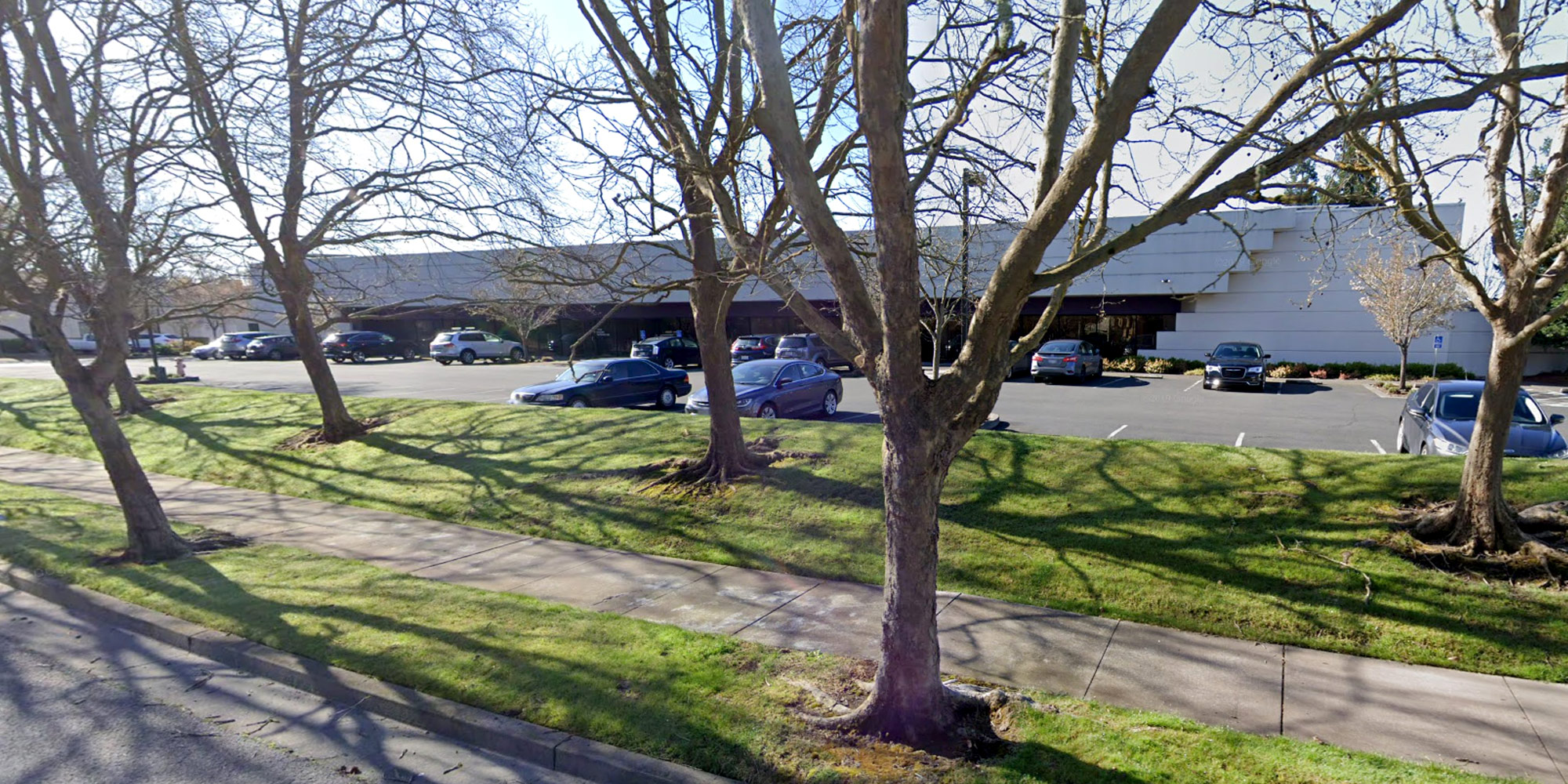 Sonoma Photonics business office, parking lot and trees