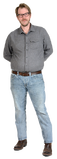 Caucasian male standing with arms behind back