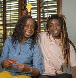 female and male smiling