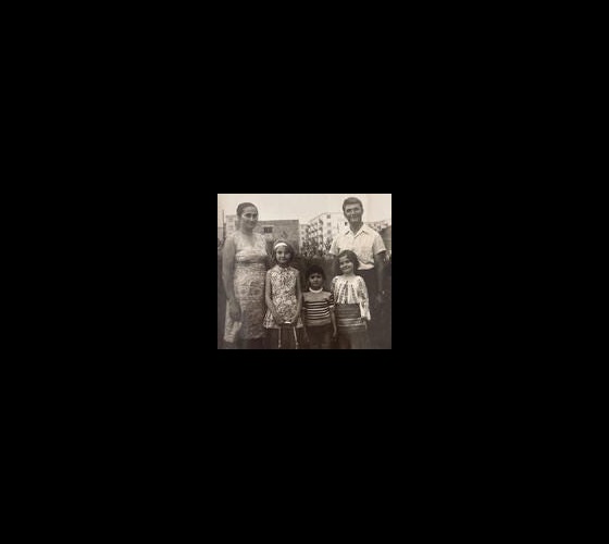 black and white photo of family in Romania