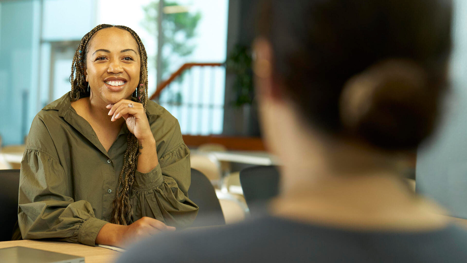 woman smiling during job interview