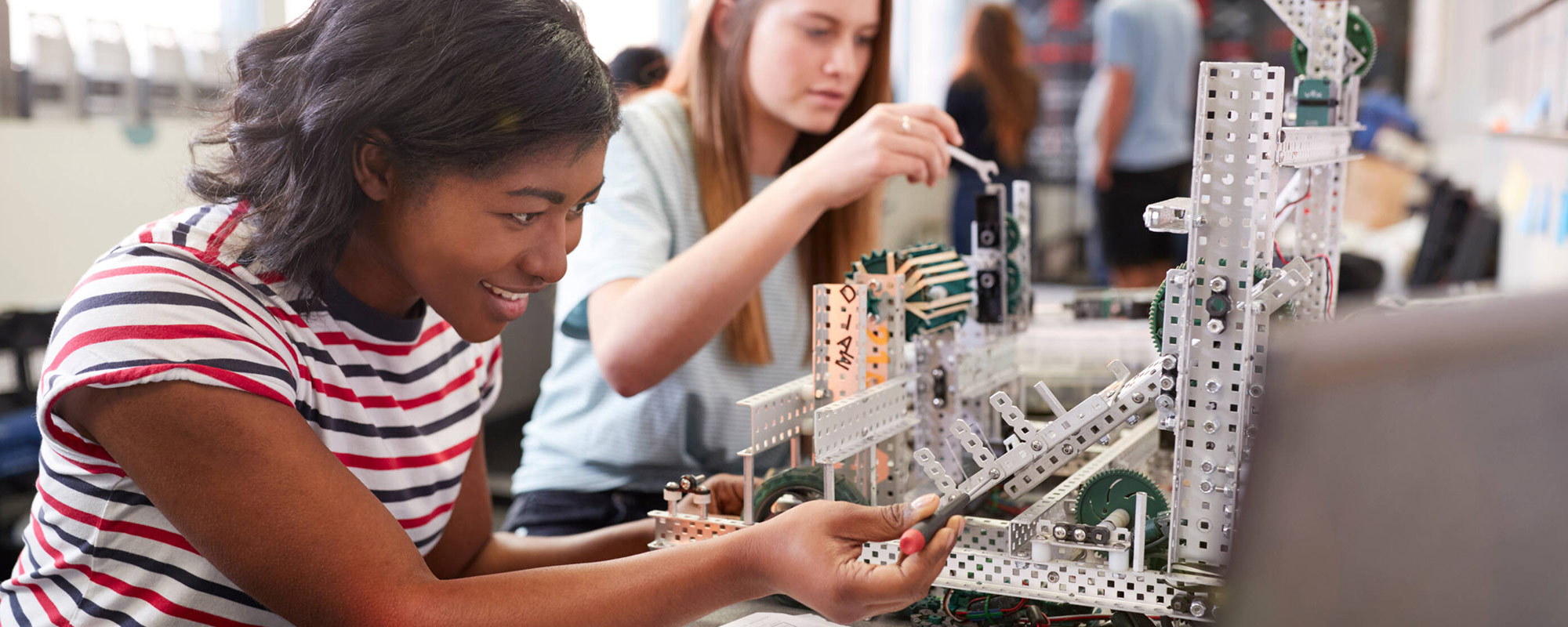 high school girls on science project