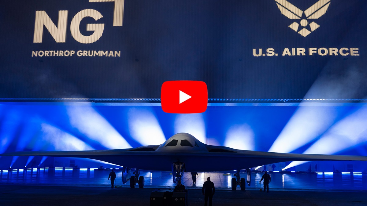 B-21 in hangar with blue lights