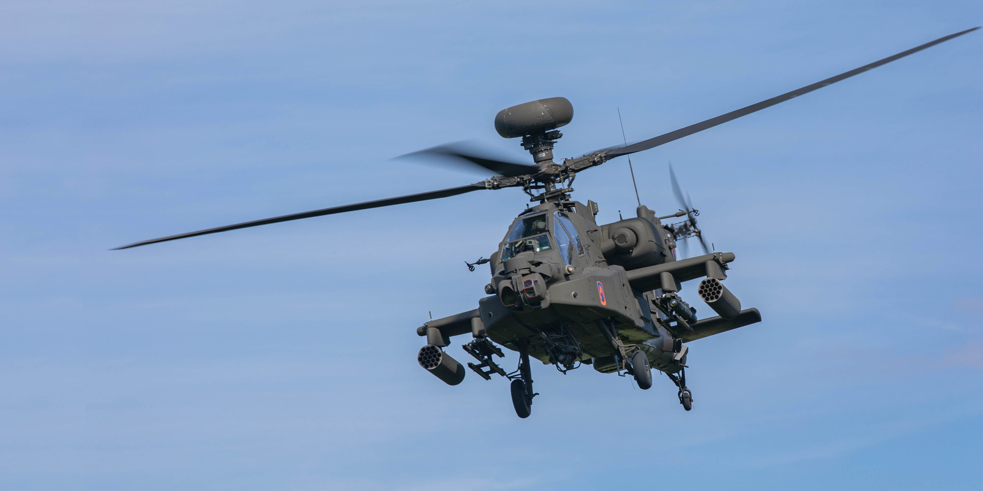 AN/APG-78 LONGBOW Fire Control Radar army apache helicopter flying in sky