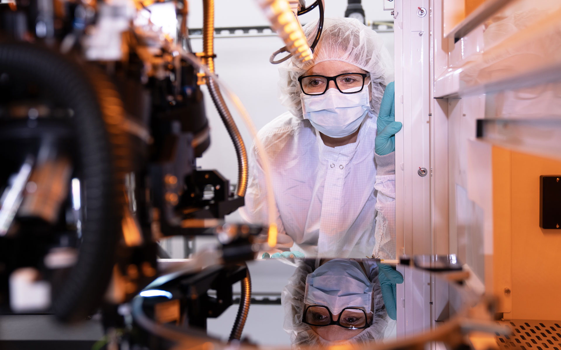 Microelectronics engineer in lab