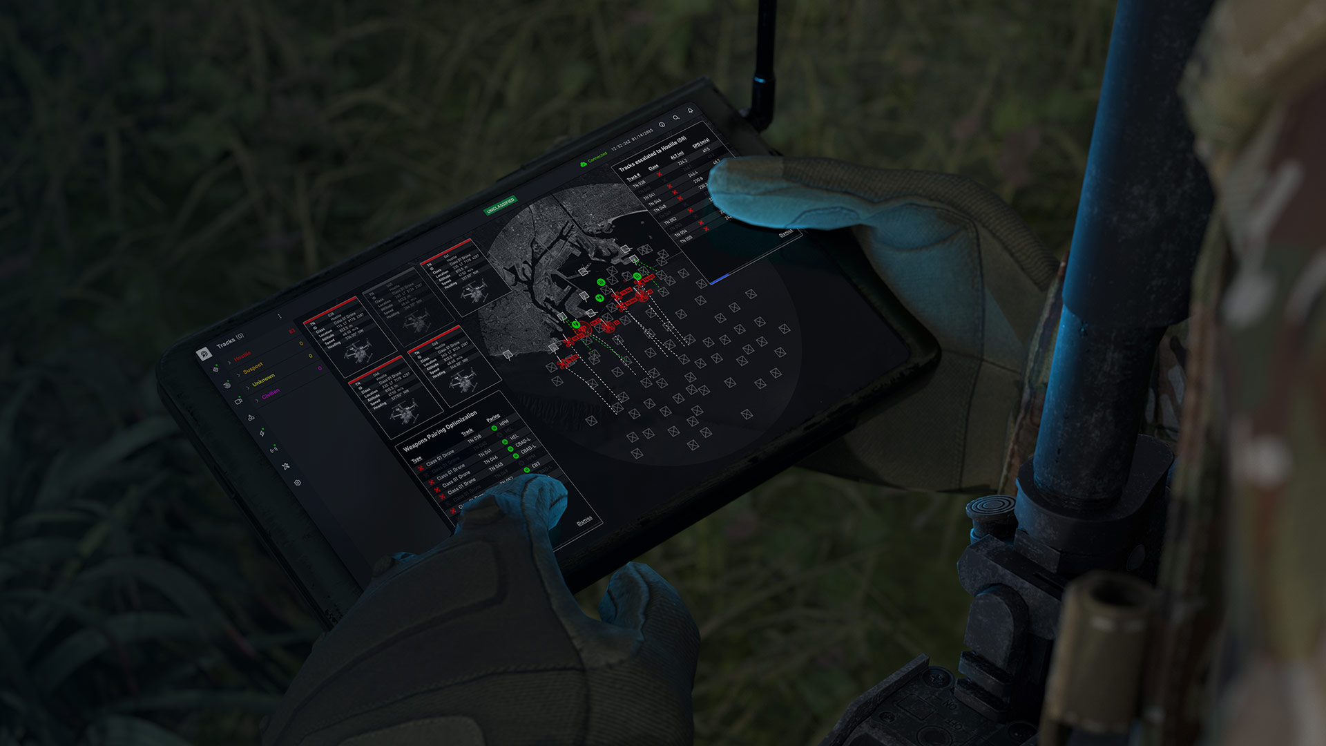 digital tablet showing incoming drones