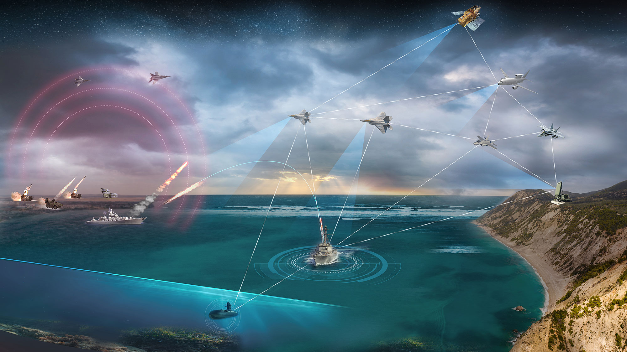 NG InSight™ - Case Study digital illustration of communications network between air, land, sea