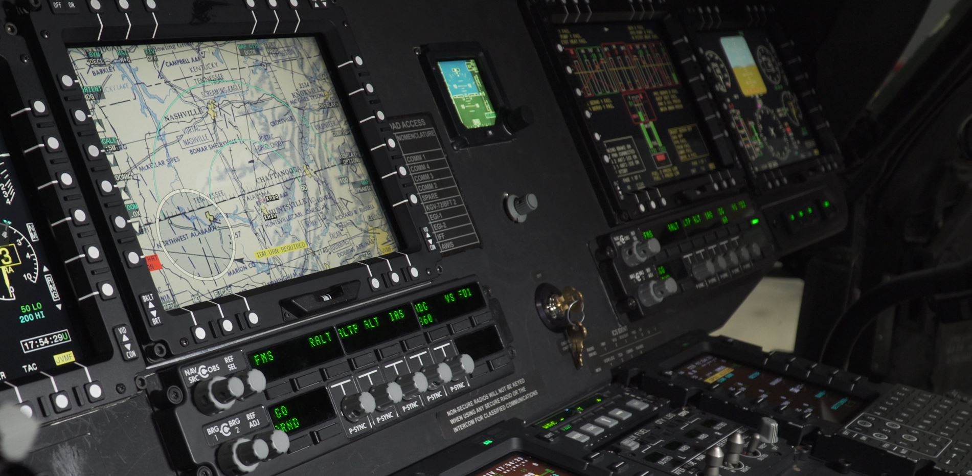 close-up of digital cock-pit of military helicopter