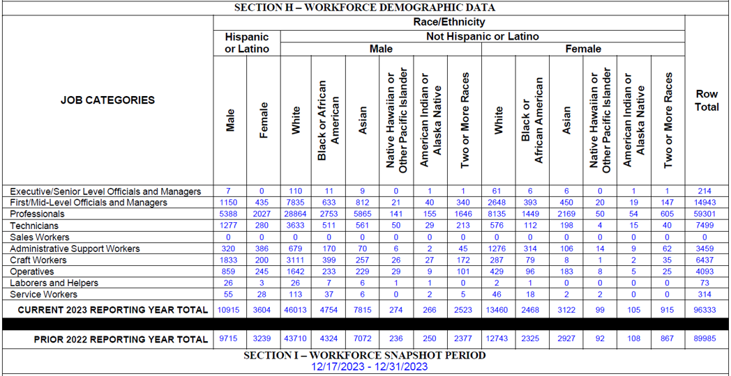 Section H Workforce Demographic Data