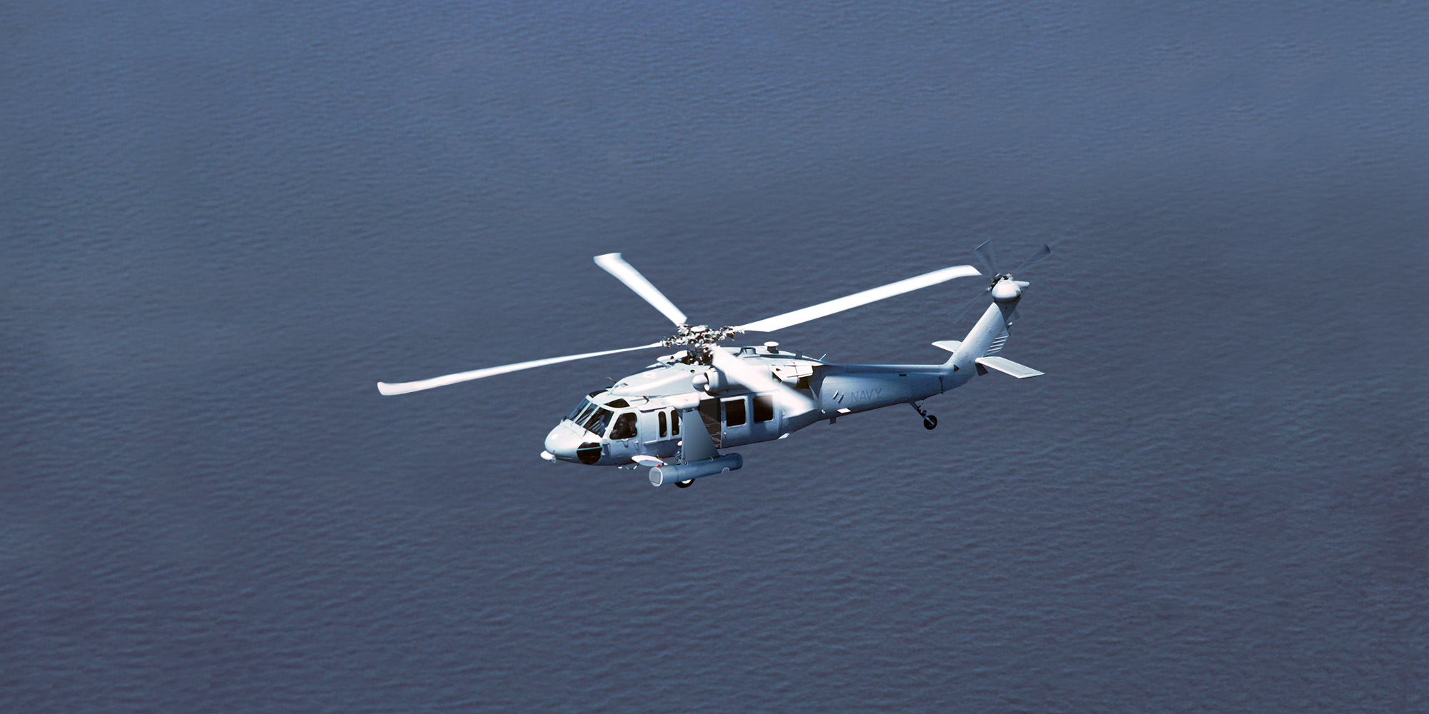 ALMDS helicopter flying over the sea