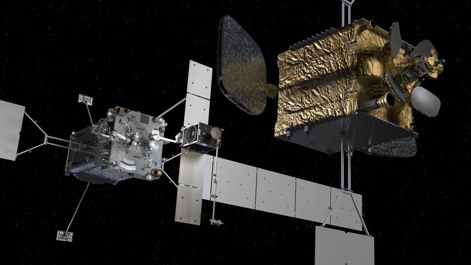 The Mission Robotic Vehicle, shown with DARPA’s RSGS Robotic Payload is pioneering robotic servicing of satellites. (Artist Rendering) Northrop Grumman’s Wholly Owned Subsidiary, SpaceLogistics, Selected by DARPA as Commercial Partner for Robotic Servicing Mission